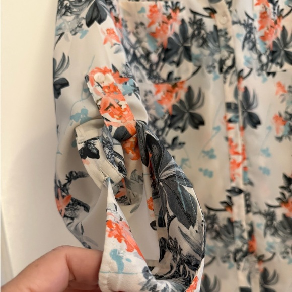 Talbots Floral Button Down Shirt - Black, Orange, Blue - Picture 3 of 13